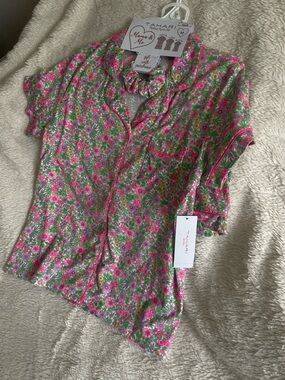Tahari Pink and Green Floral Cotton Pajama Set 🌟 NEW SIZE M